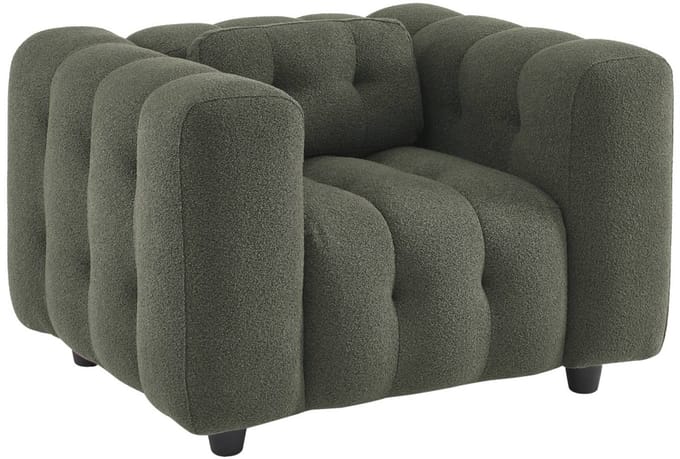 sweeek - 1-zits fauteuil in boucléstof met eucalyptushout en multiplex onderstel - leon
