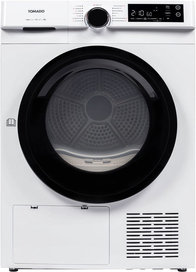 Tomado TDH8002W Warmtepompdroger - 8 kg - energieklasse C - 14 droogprogramma's - UV licht - 66 dB