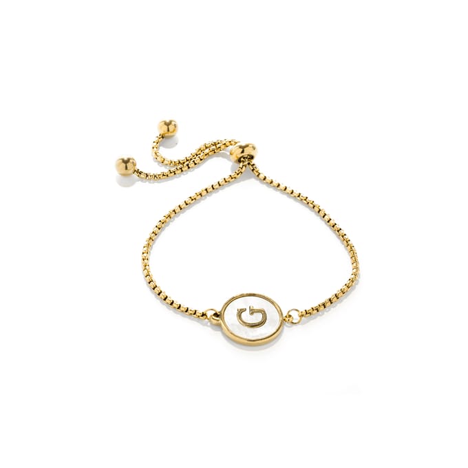 Bracelet - LUXENTER - Alphabet G - Nacre blanche - finition or jaune 18K - Ajustable blanc