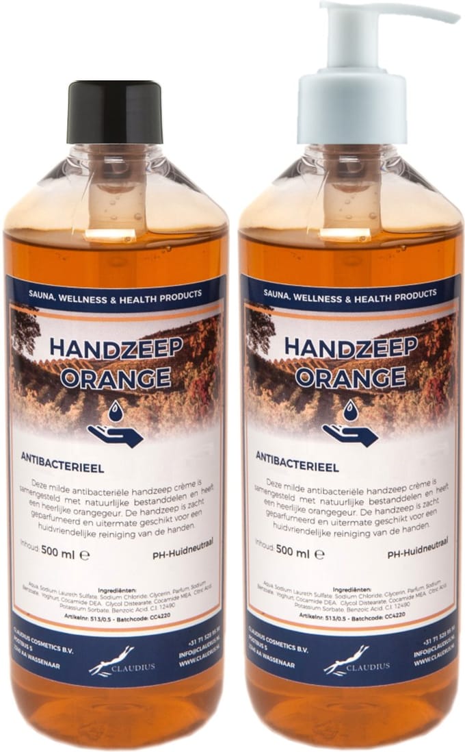 Handzeep Orange 500 ml - set van 2 stuks - met gratis pomp - Voordeelverpakking