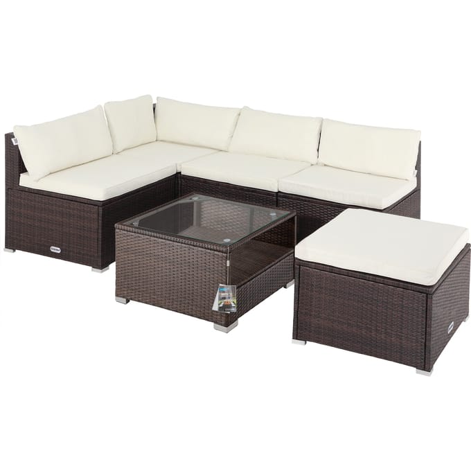 Casaria Polyrattan Loungeset -Incl. Kussens Tafel - Bruin Crème