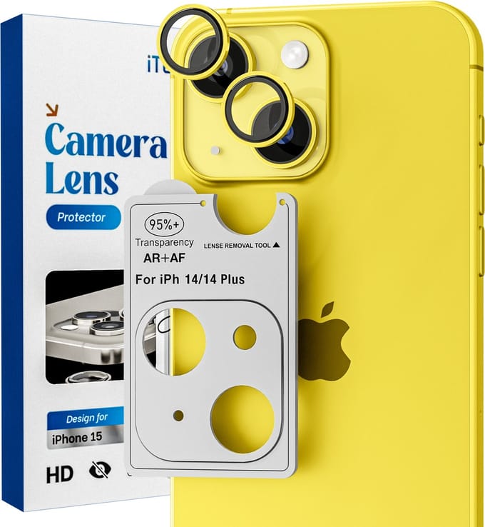 Camera Lens Screen Protector - Geschikt voor iPhone 14/14 Plus - 9H Bescherming - Geel