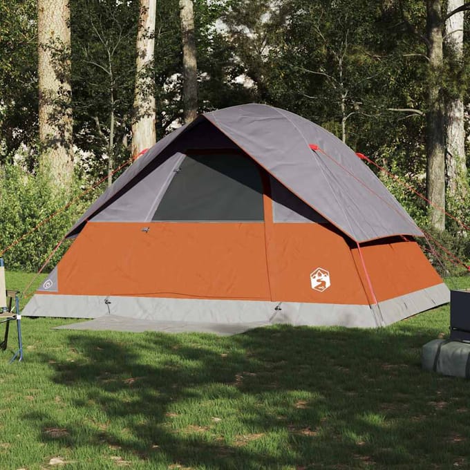 vidaXL - Koepeltent - 6-persoons - waterdicht - grijs - en - oranje