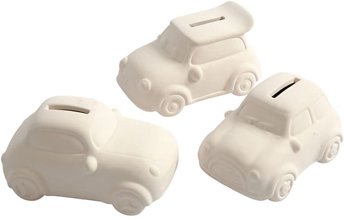 Spaarauto, H: 5,5 cm, L: 12,5 cm, B: 7,8 cm, wit, 12 stuk/ 1 doos
