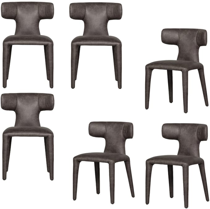 WOOOD Permit Eetkamerstoelen - Leerlook - Zwart/Grijs - Set van 6
