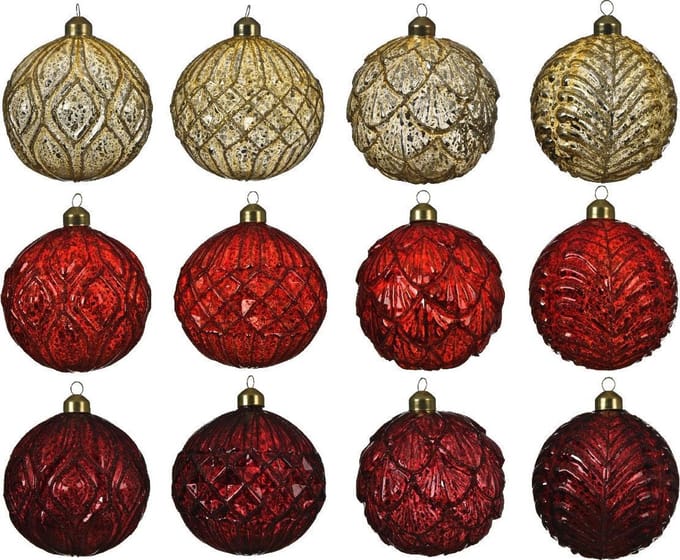 Kerstbal glas relief d10 cm a12