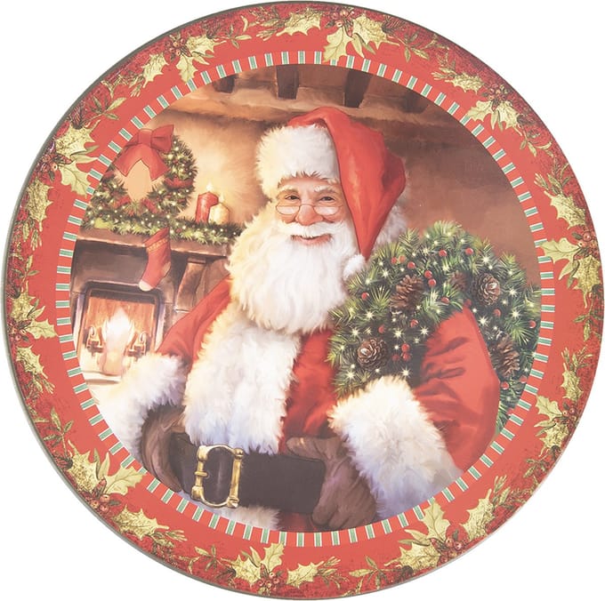 Clayre & Eef Onderbord Ø 33 cm Rood Groen Melamine Kerstman