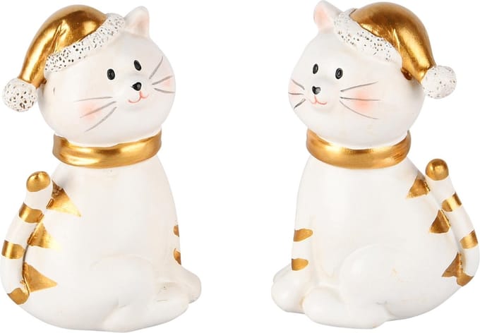 Dekoratief | Poes 'Patty', wit/goud, resina, 5x4x8cm, set van 2 stuks | A245111
