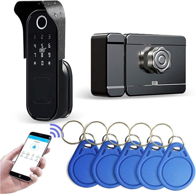 RONN® Deurslot Buitendeur - Smartlock - Slim Deurslot Met Vingerdrukherkenning - Codeslot - Zwart - 36cm x 97cm x 174cm