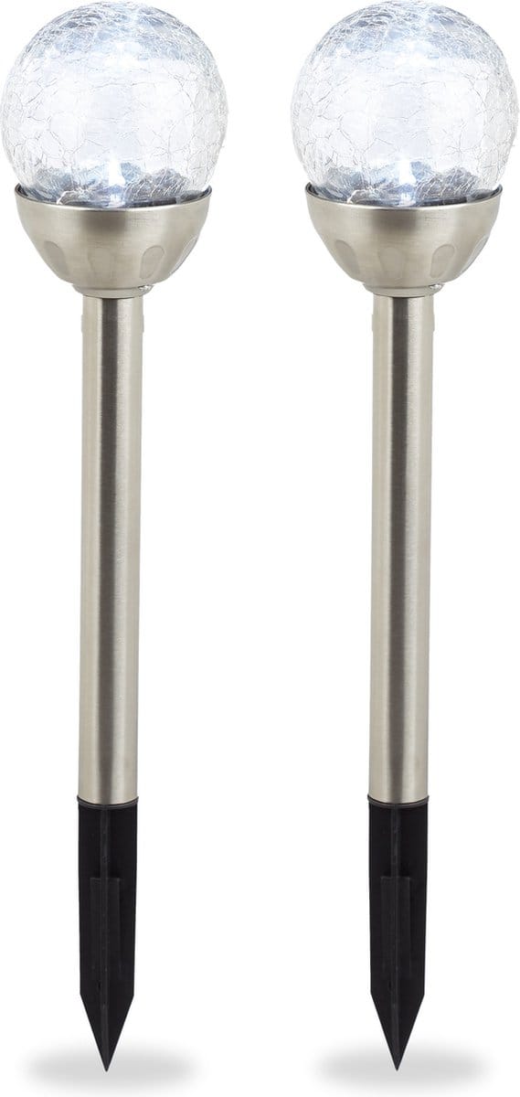 solar tuinverlichting zonne-energie - set van 2 - wit licht - waterdicht - grondspies - zilver