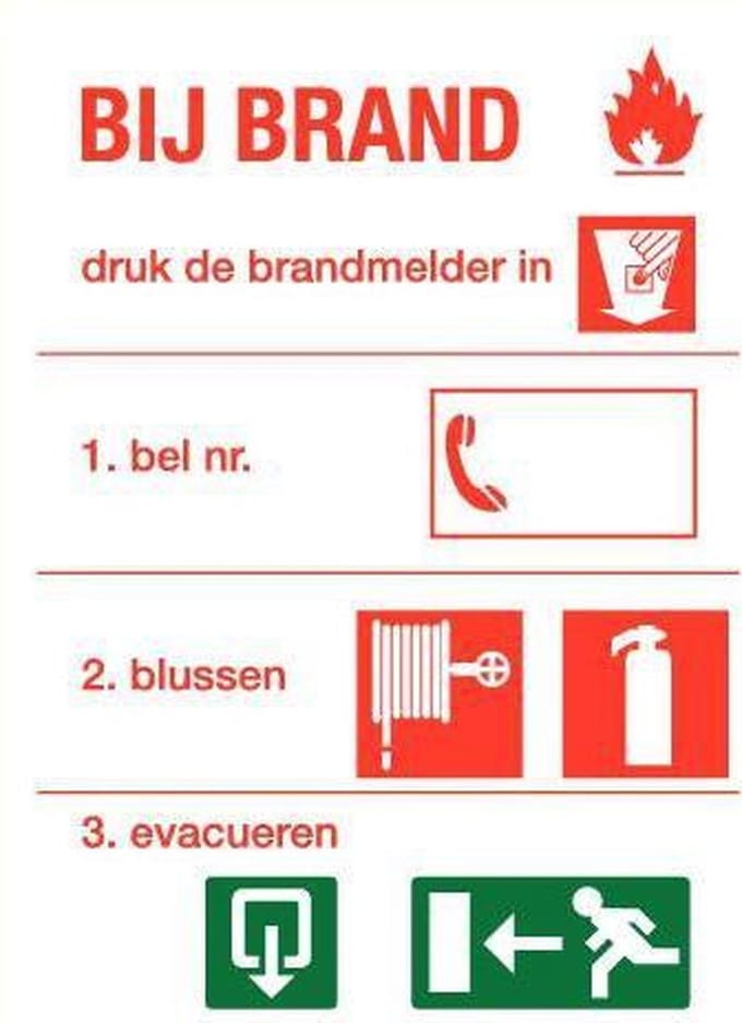 Richtlijnen bij brand sticker type 3, staand 148 x 210 mm
