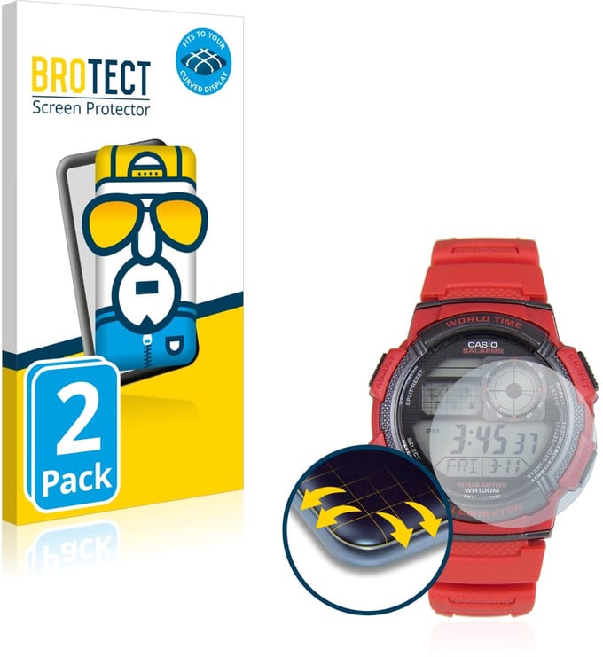 BROTECT - Screenprotector voor Casio AE-1000W - Folie Beschermfolie transparant volledig dekking - 2 Stuks