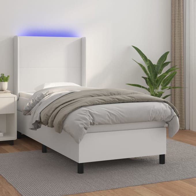 vidaXL - Boxspring - met - matras - en - LED - kunstleer - wit - 80x200 - cm