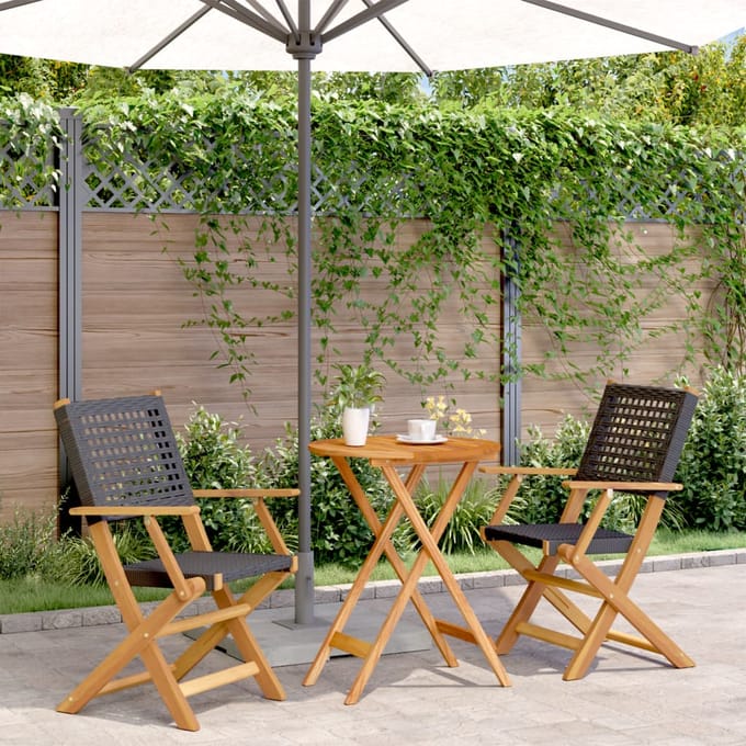 vidaXL - 3-delige - Bistroset - poly - rattan - en - massief - hout - zwart