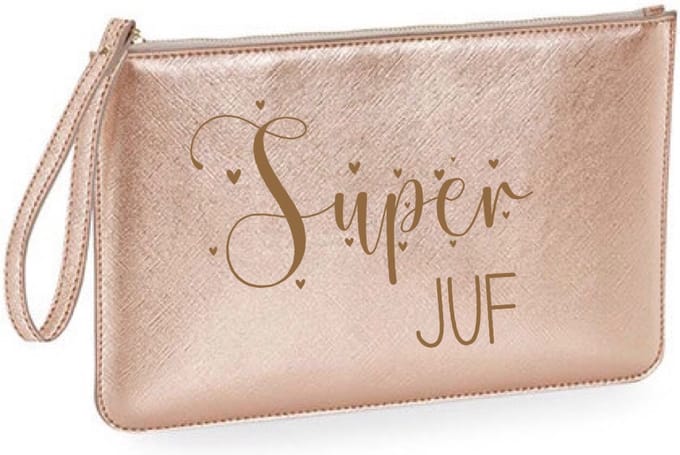 Toilettas leerlook cadeau super juf-rose gold