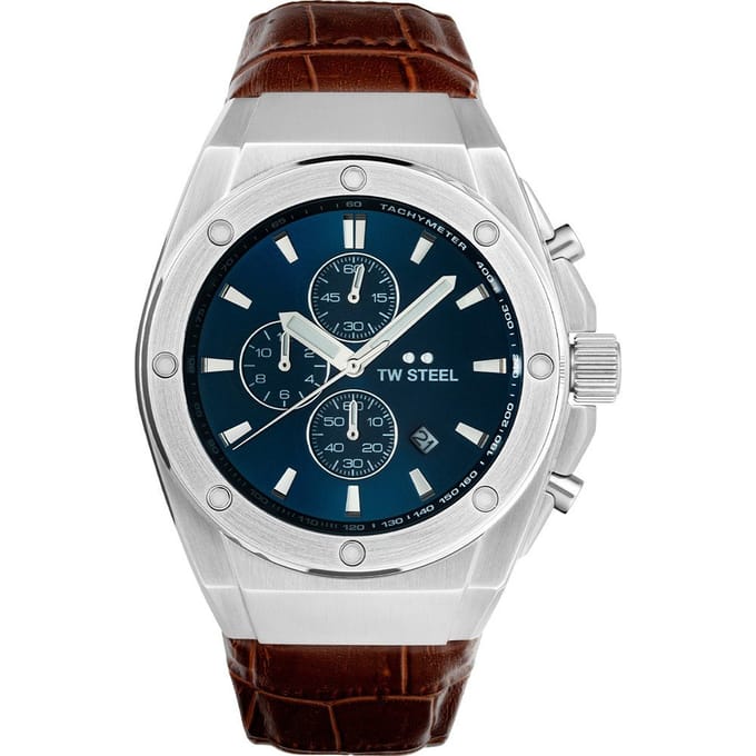 TW Steel TWCE4107 CEO Tech Steel Chrono Bruin Leer 44mm