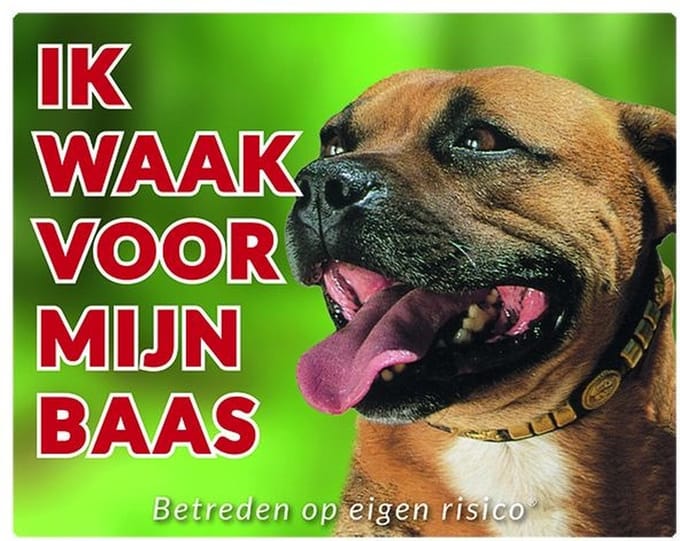 Staffordshire Bull Terrier Waakbord - Ik waak voor