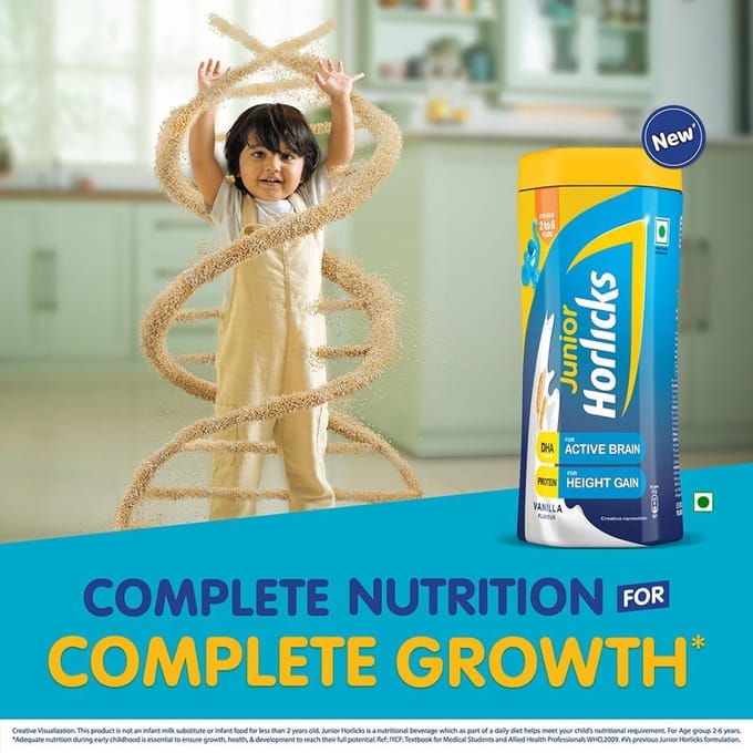 Boisson Nutritionnelle Horlicks Junior Vanille Pour Tout-Petits Pot 500 g Avec Vitamines Et Minéraux