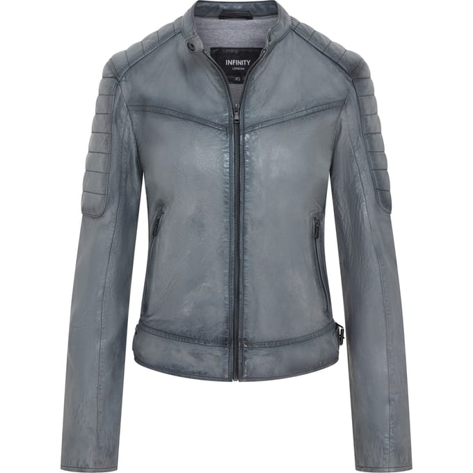 Dames Grijs Retro Gewatteerd Leren Bikerjack - Horten