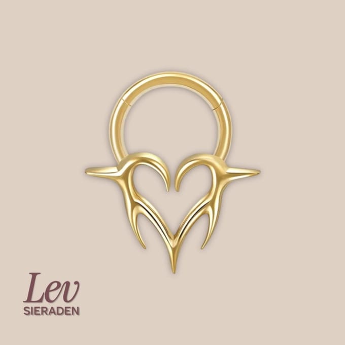 Lev Sieraden - Titanium premium neus ring - Hart piercing Goud - 1.2x8mm - 18mm x 16mm Goud - Segment ring - neuspiercing - tragus piercing - Oorpiercing