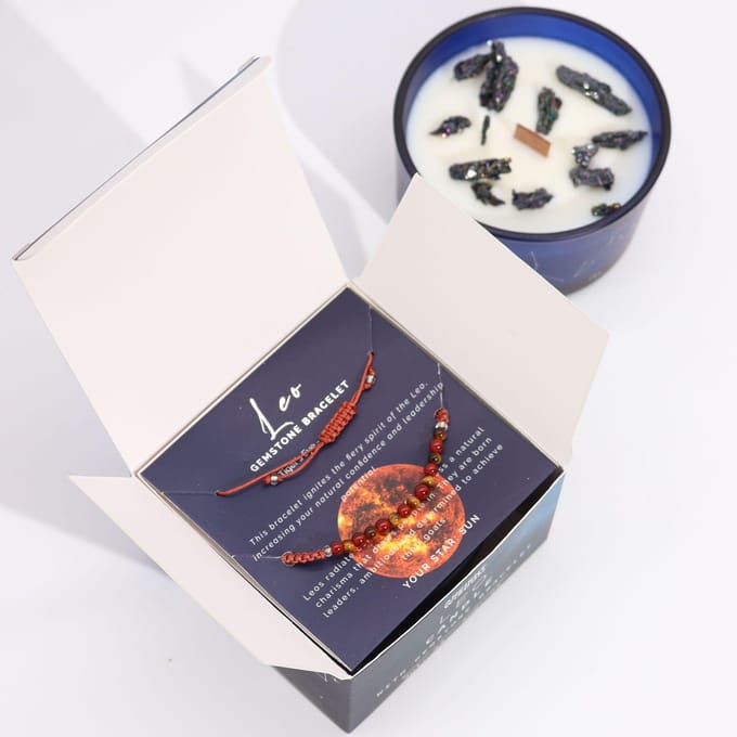 Zodiac kristallen kaars met edelsteen armband - leeuw - sterrenbeeld kaars - leo