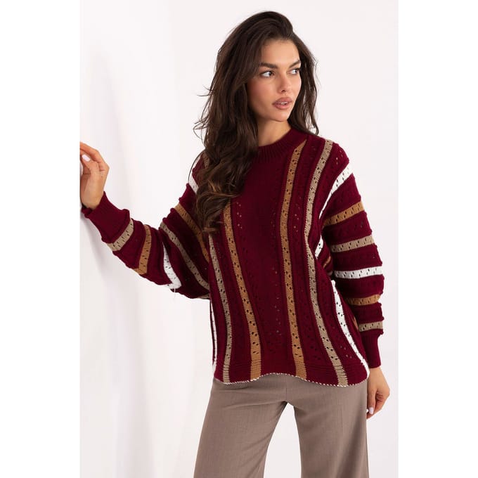 Striped Ajour Sweater - Burgunderrot / Einheitsgröße