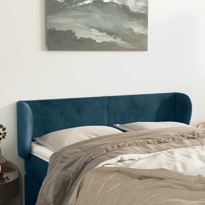 vidaXL - Hoofdbord - met - randen - 147x23x78/88 - cm - fluweel - donkerblauw