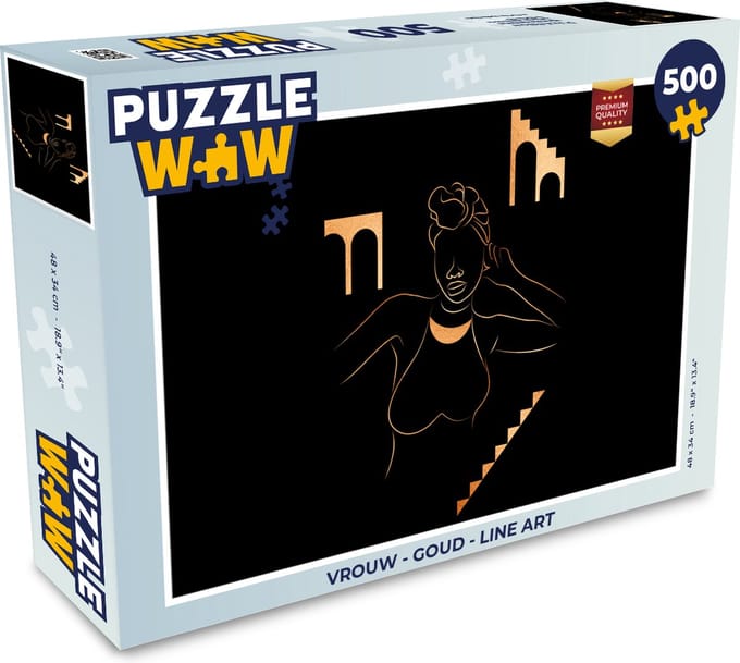 Puzzel Vrouw - Goud - Line art - Legpuzzel - Puzzel 500 stukjes
