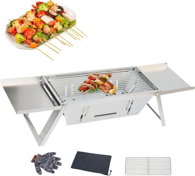 Opvouwbare Houtskoolgrill - Compacte BBQ - Buiten Koken - Lichtgewicht Ontwerp - N.v.t. - Zilver