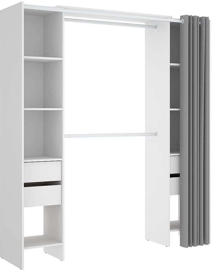 Vente-unique Uitbreidbare open kledingkast met gordijn - L110/178 cm - Wit - LONAZA