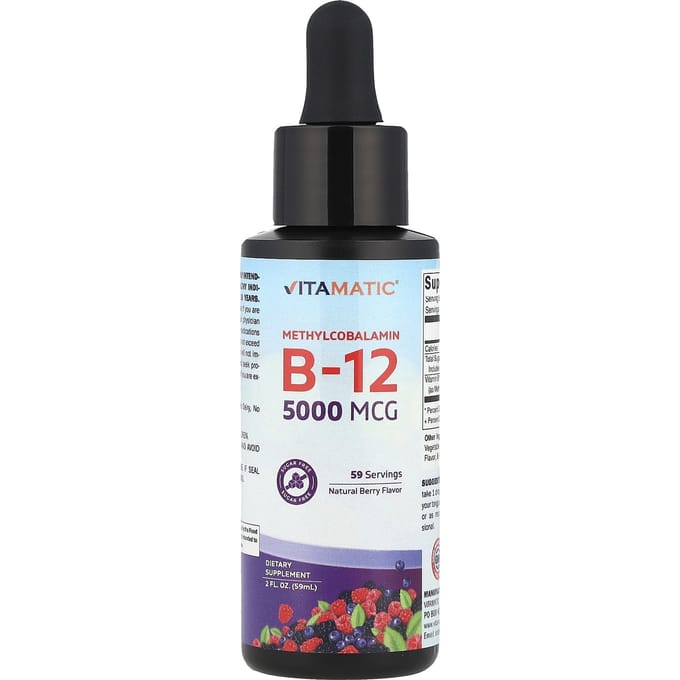Vitamatic, Methylcobalamine B12, Natuurlijke Bes, 5.000 mcg, 2 fl oz (59 ml)
