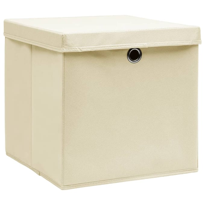vidaXL - Opbergboxen - met - deksel - 4 - st - 28x28x28 - cm - crèmekleurig