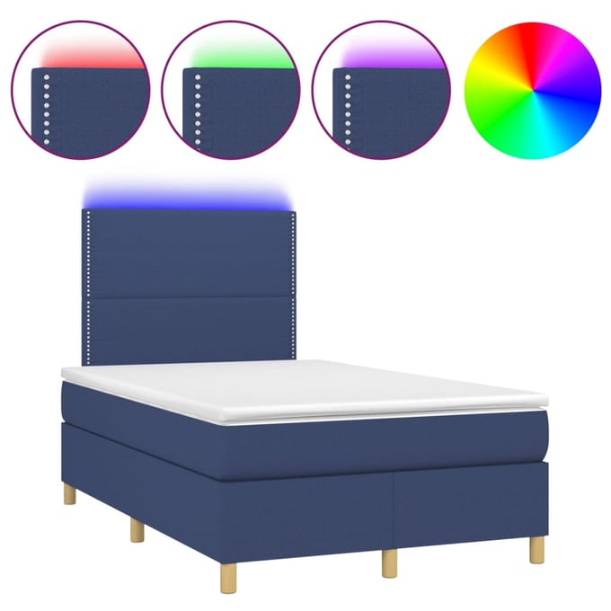 vidaXL - Boxspring - met - matras - en - LED - stof - blauw - 120x200 - cm