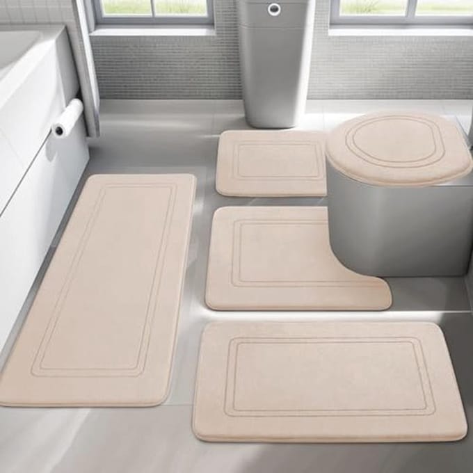 Zachte U-vormige Badkamertapijten Set van 5 - Antislip, Wasbaar en Sneldrogend