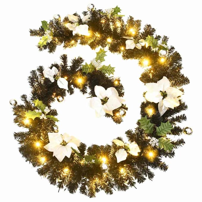 vidaXL - Kerstslinger - met - LED-lampjes - 2,7 - m - PVC - zwart