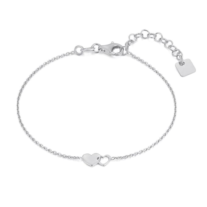 Twice As Nice Armband in zilver, 2 hartjes 16cm+3cm