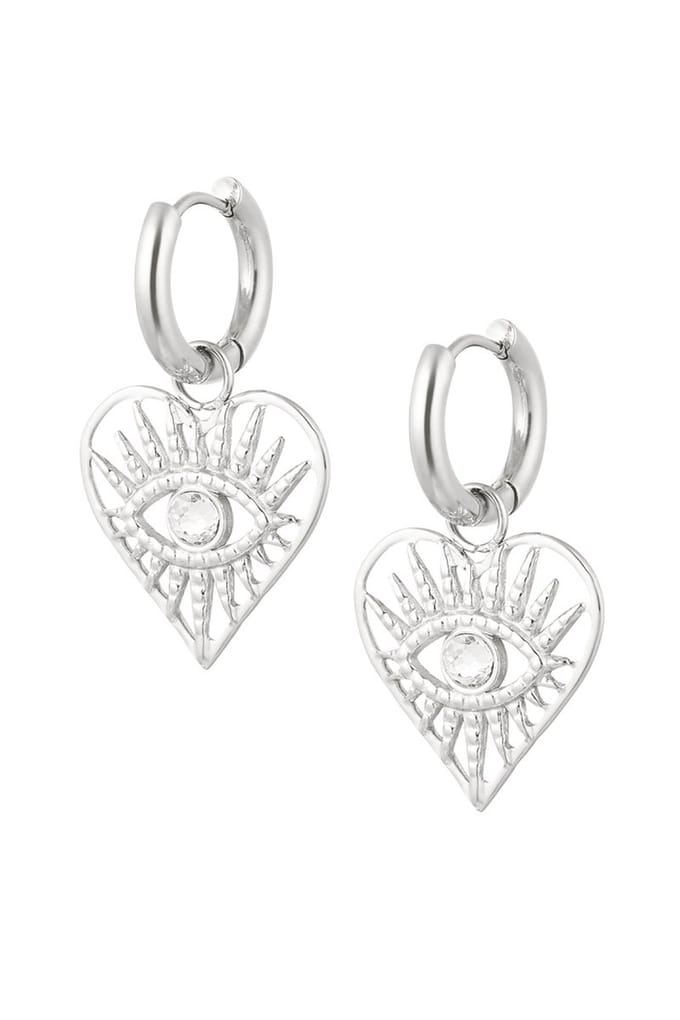 Bijoutheek Oorhangers Hart Witte Steen Zilver