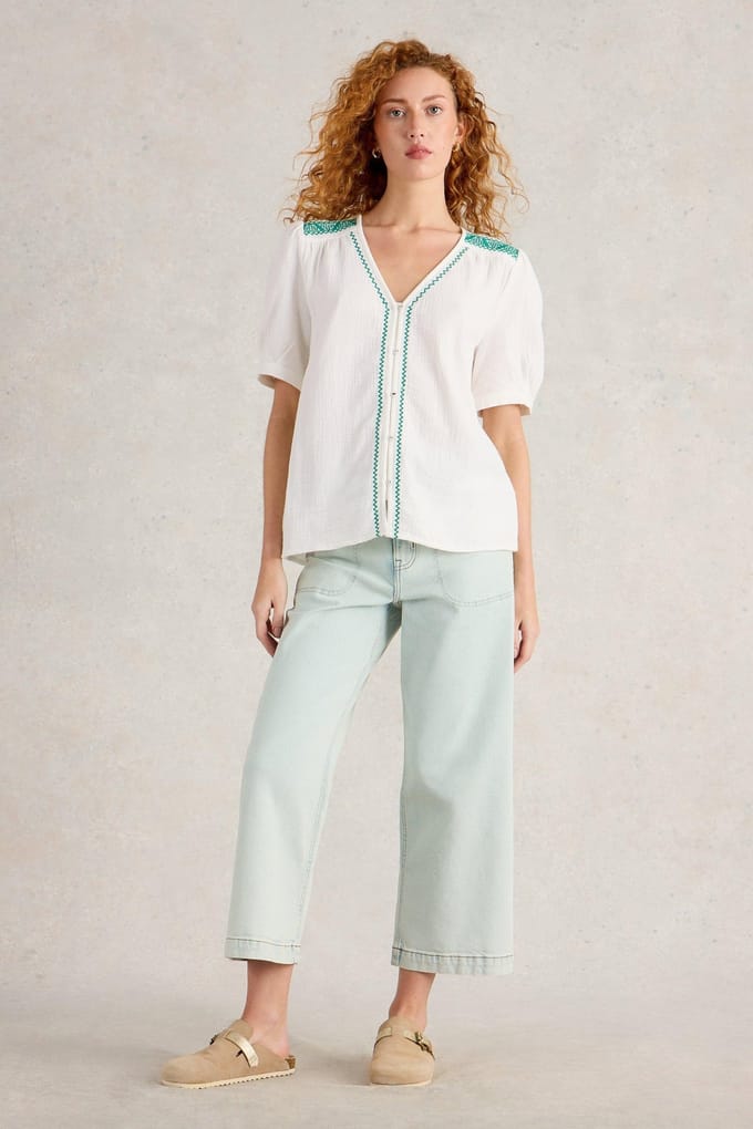 White Stuff Gianna Double Cloth Top White Multi Maat: 8 | Blouses Outlet | Dames | Wit