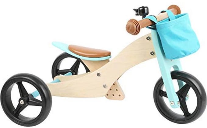 2-in-1 Houten Trike en Loopfiets in Turquoise met Verstelbare Zitting