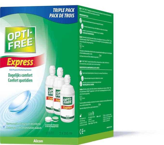 OPTI-FREE Express MPDS - 3 x 355 ml + 3 lenshouders - Lenzenvloeistof