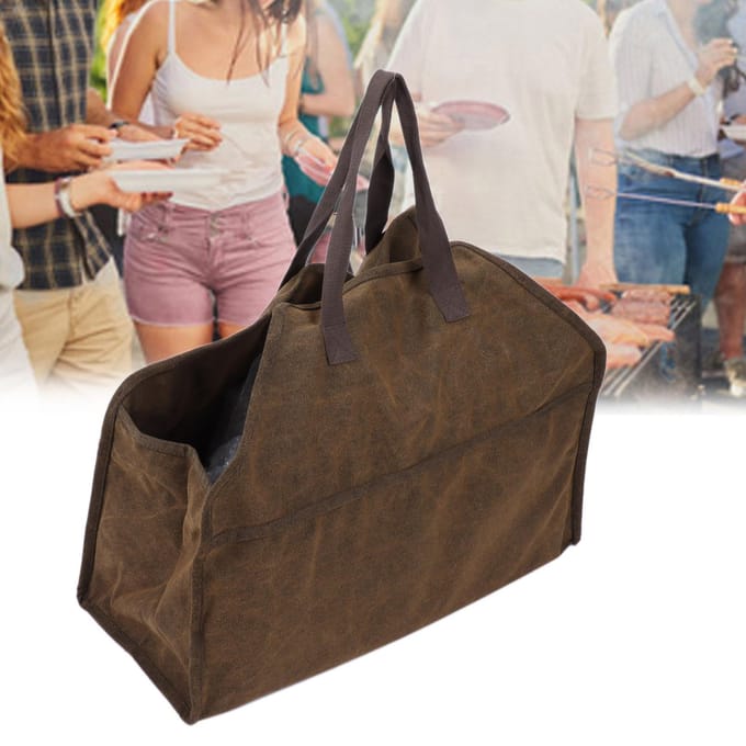 Draagbare Canvas Houtdrager Brandhout Opbergtas Organizer Openhaardaccessoires brown