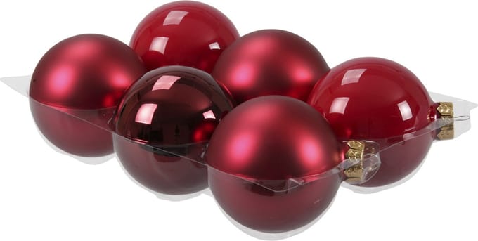 Othmar Decorations Kerstballen - 6x st - rood - D8 cm - glas - mat/glans - kerstversiering