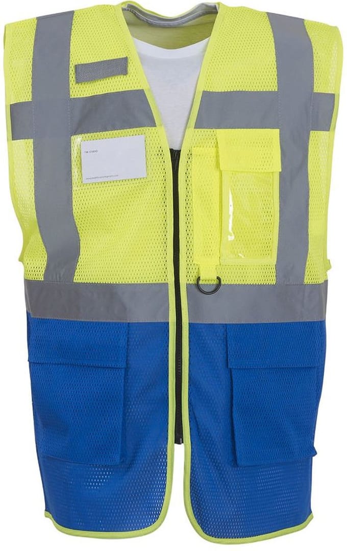 Yoko mesh veiligheidshesje met rits XL Geel/Donkerblauw