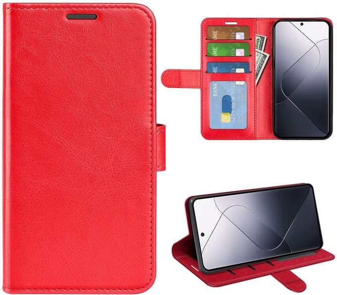 MobyDefend Hoesje - Geschikt voor Xiaomi 14 - Wallet Book Case (Sluiting Achterkant) - Rood