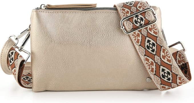 Crossbody Schoudertas Clutch - Imitatie Leer - met Luxe Geweven Schouderband - Champagne