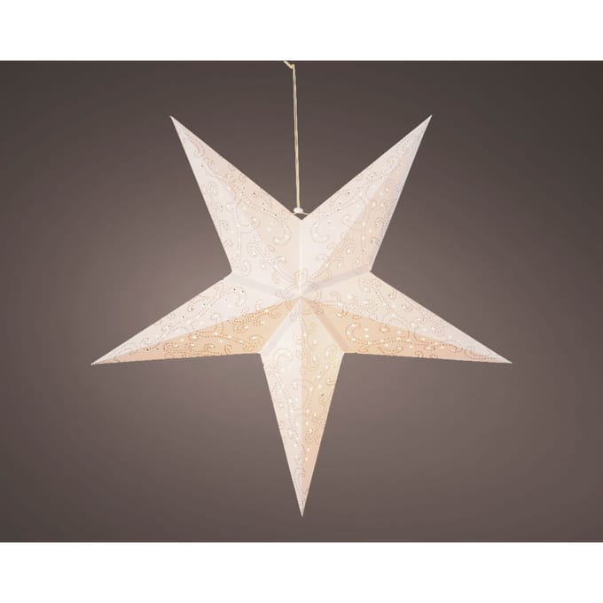 Decoris Kerstster - met LED verlichting - wit - 60 cm - papier - op batterijen