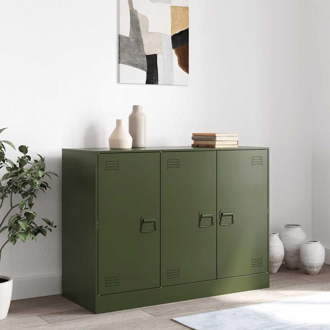 vidaXL - Dressoir - 99x39x73 - cm - staal - olijfgroen