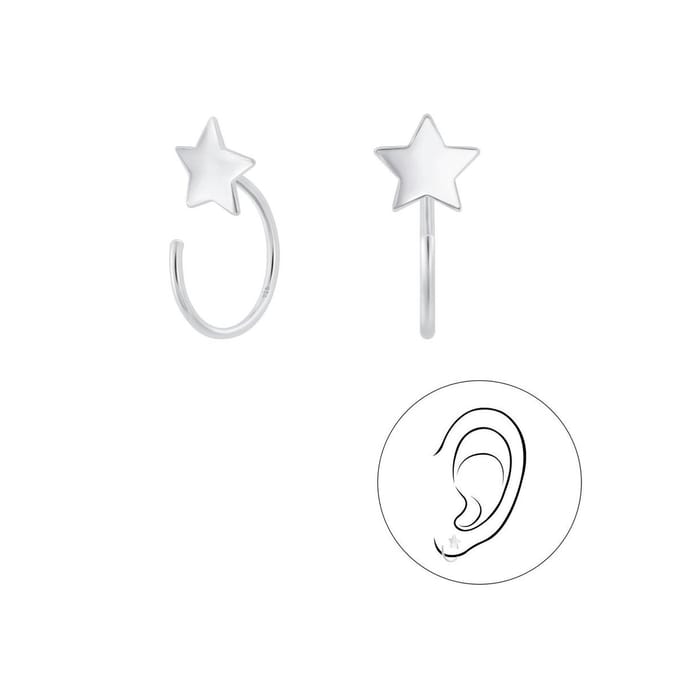 Joy|S - Zilveren ster oorbellen -  ear huggers