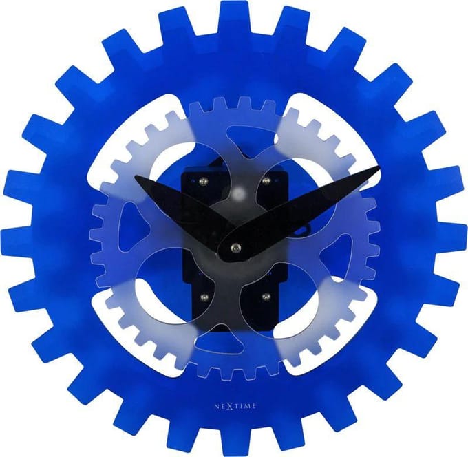 NeXtime - Wandklok - 35cm - Acrylic -Bewegend- Blauw - 'Moving Gears'