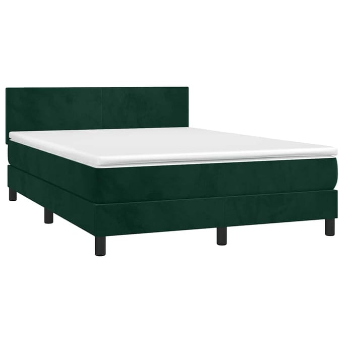 vidaXL - Boxspring - met - matras - en - LED - fluweel - donkergroen - 140x190 - cm